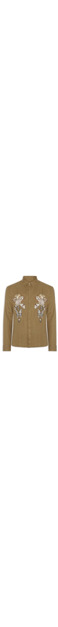 Camisa Casual Manga Longa Masculina Linen Bordado Cabinet - Bege