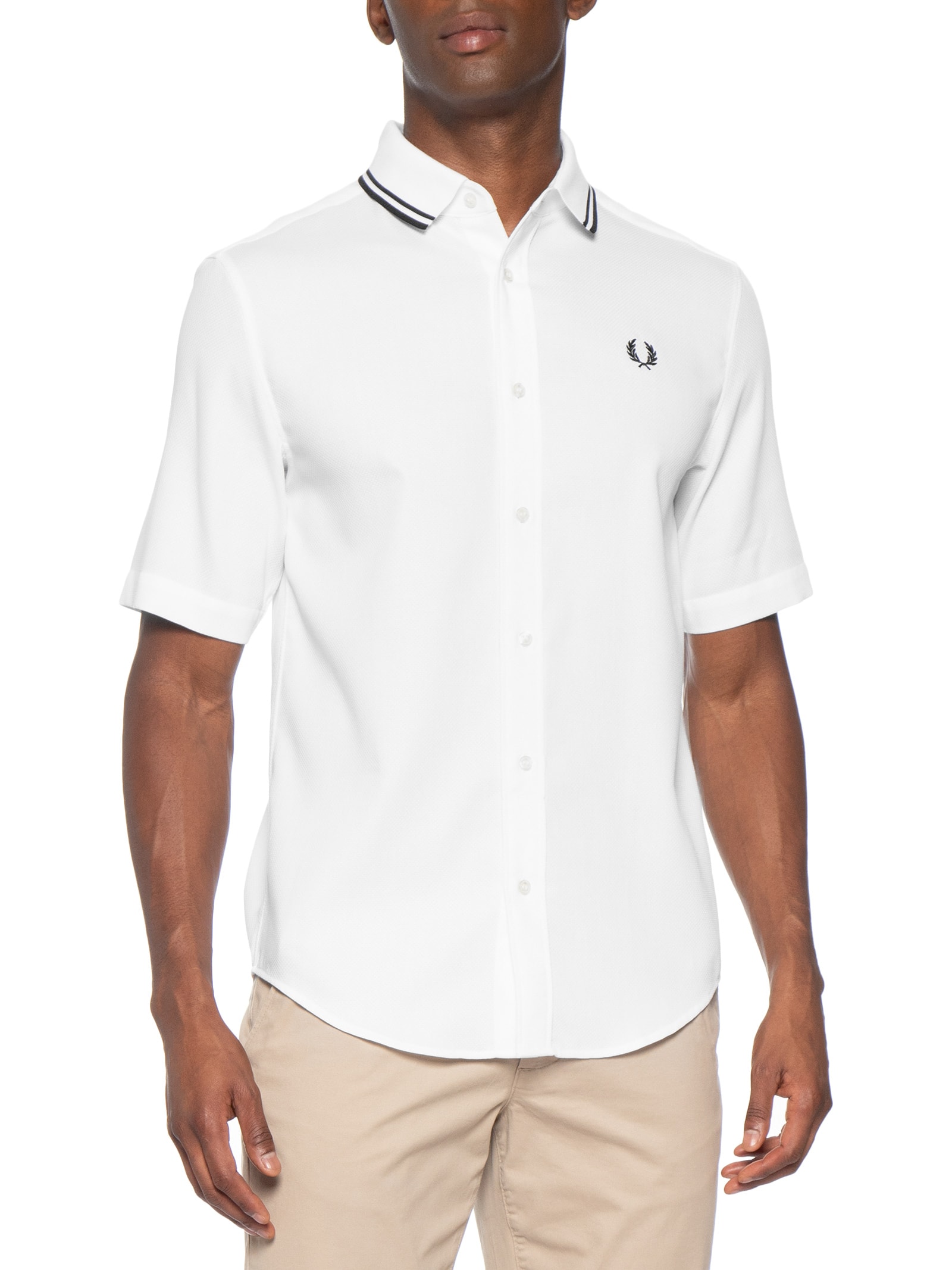 Camisa Casual Masculina Collar Branco Fred Perry