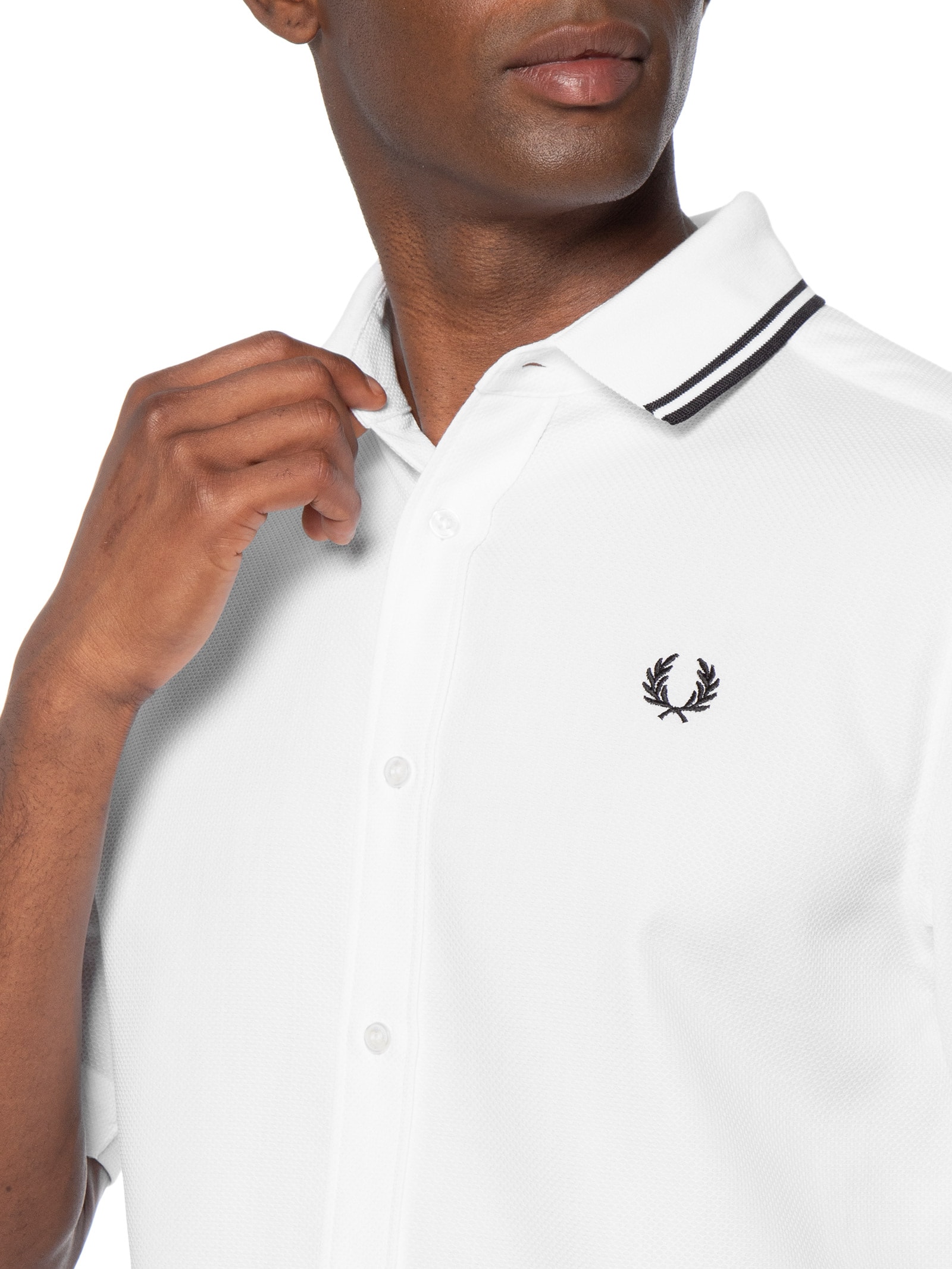 Camisa Casual Masculina Collar Branco Fred Perry