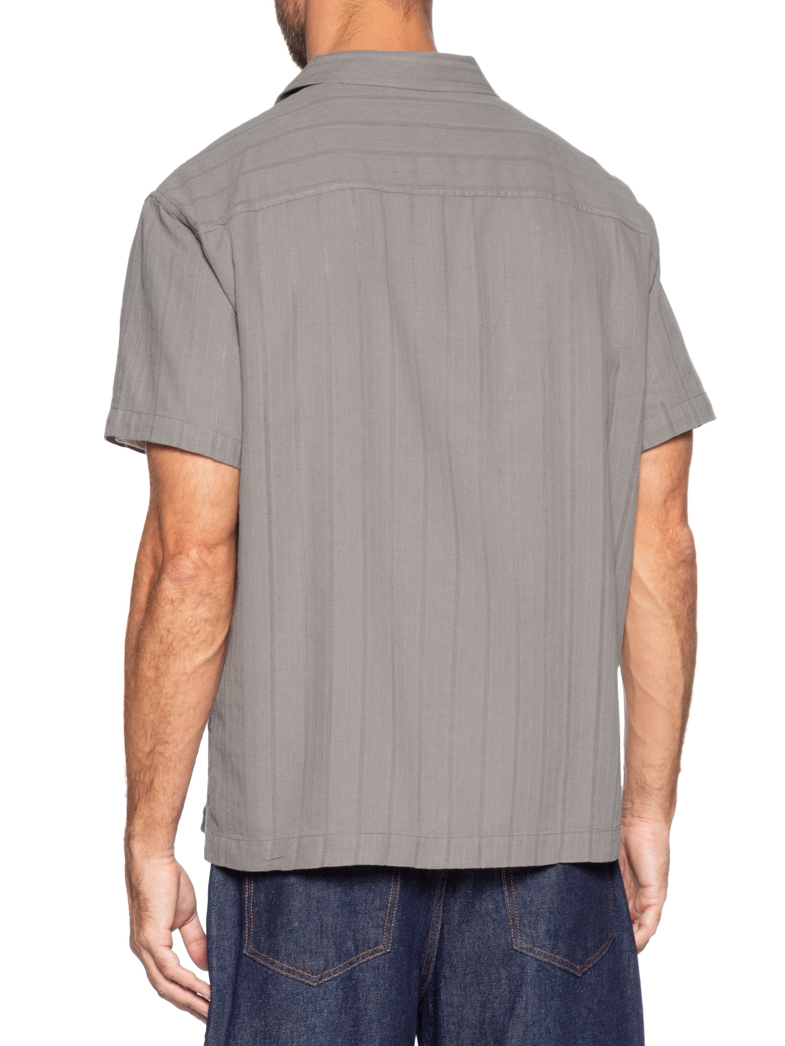 Camisa Casual Masculina Com Listras Texturizadas Cinza Hering