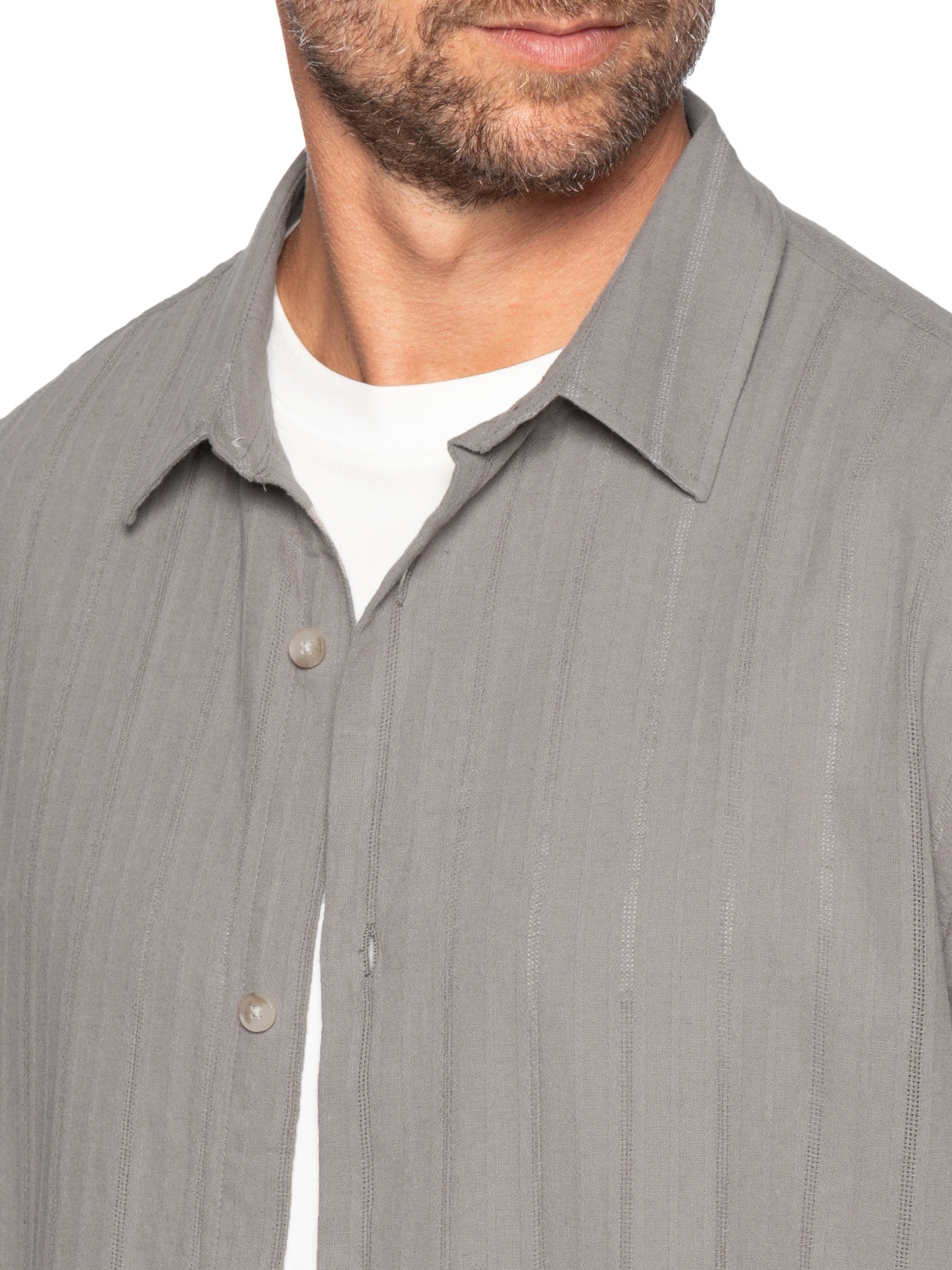 Camisa Casual Masculina Com Listras Texturizadas Cinza Hering