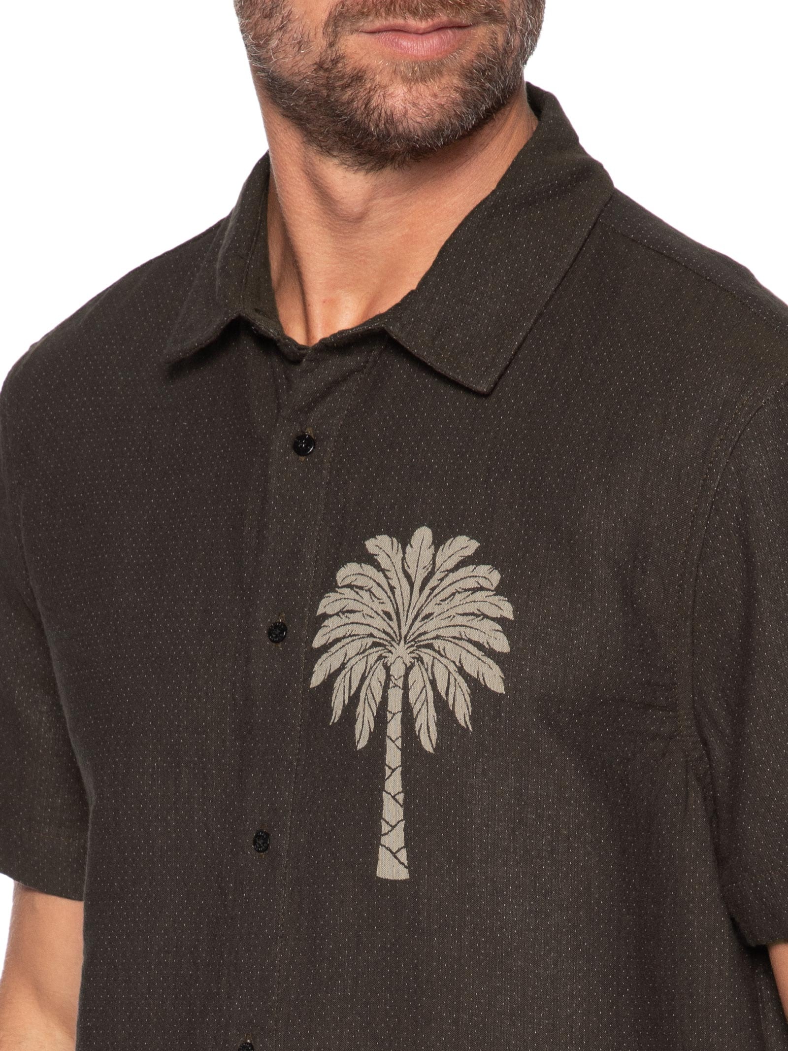 Camisa Casual Masculina Double Palmeira Marrom Osklen
