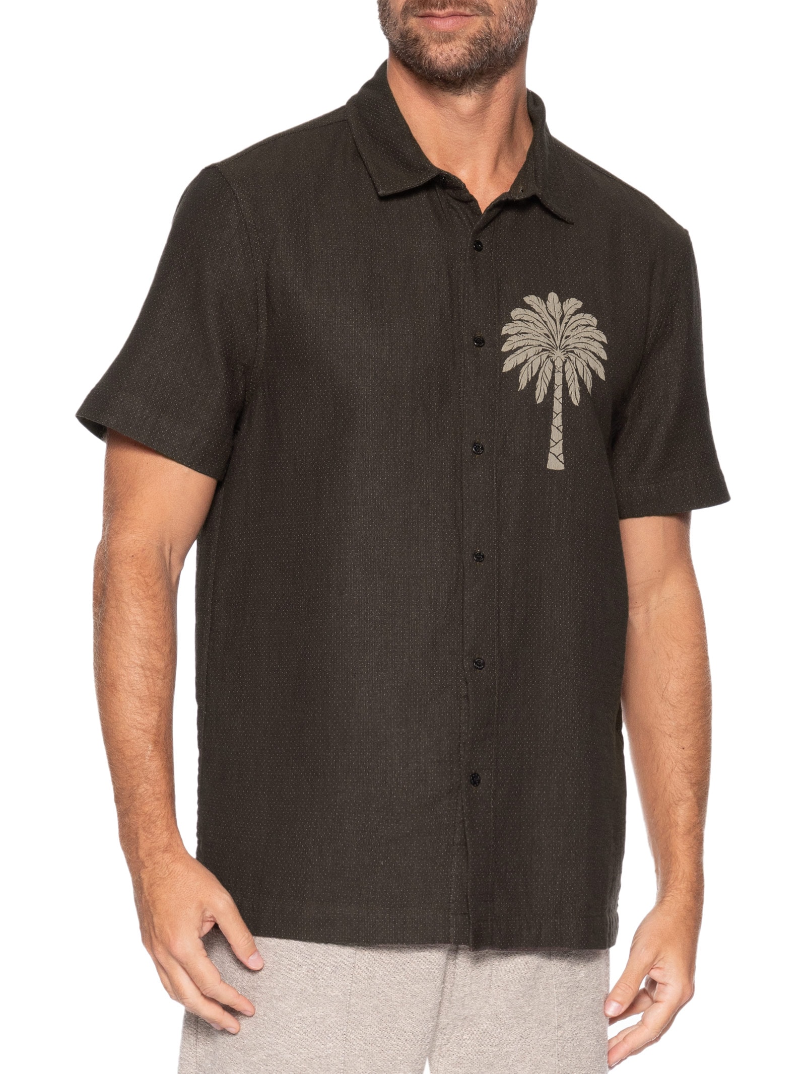 Camisa Casual Masculina Double Palmeira – Marrom Osklen