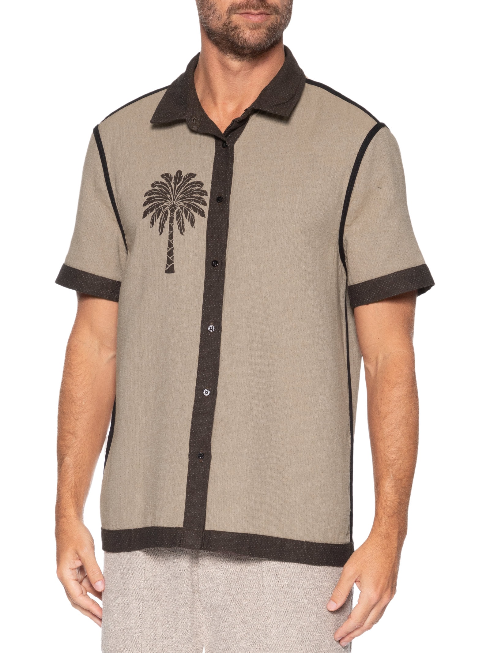 Camisa Casual Masculina Double Palmeira – Marrom Osklen