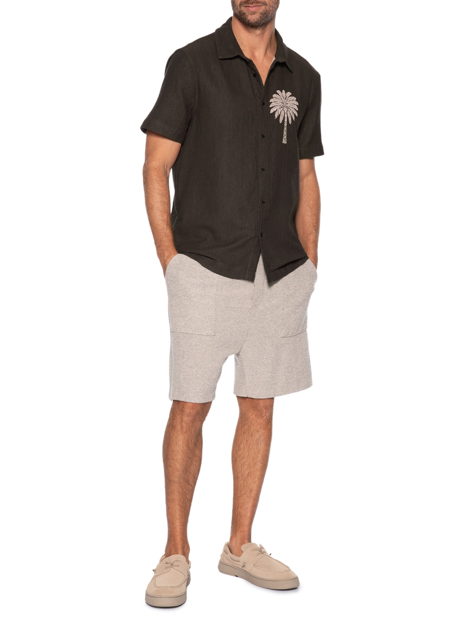 Camisa Casual Masculina Double Palmeira – Marrom Osklen