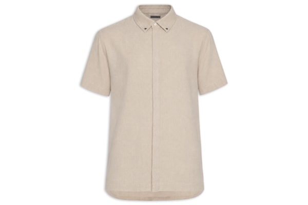 Camisa Casual Masculina Linen Arabesco Palmeiras - Bege