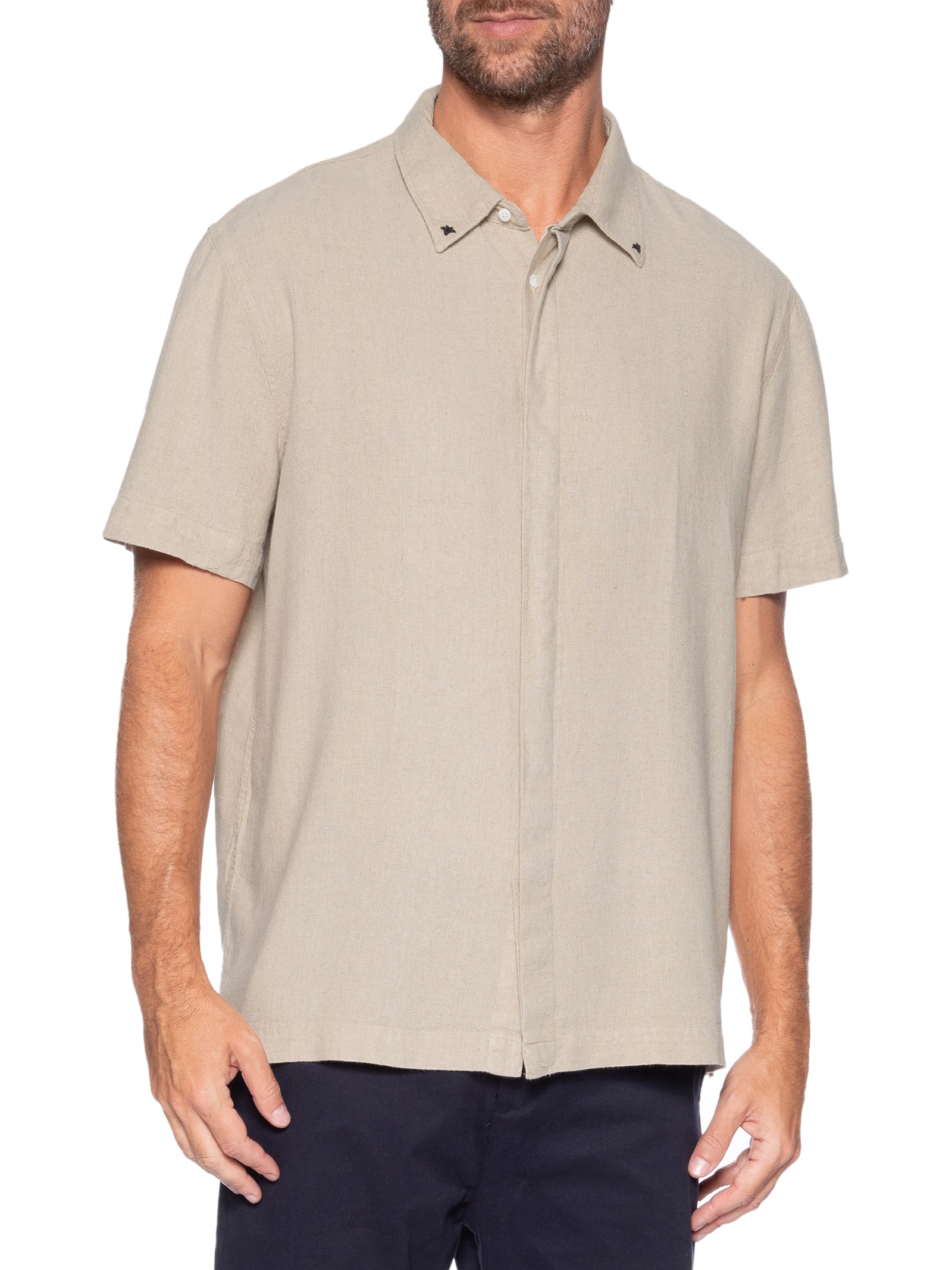 Camisa Casual Masculina Linen Arabesco Palmeiras Bege Osklen