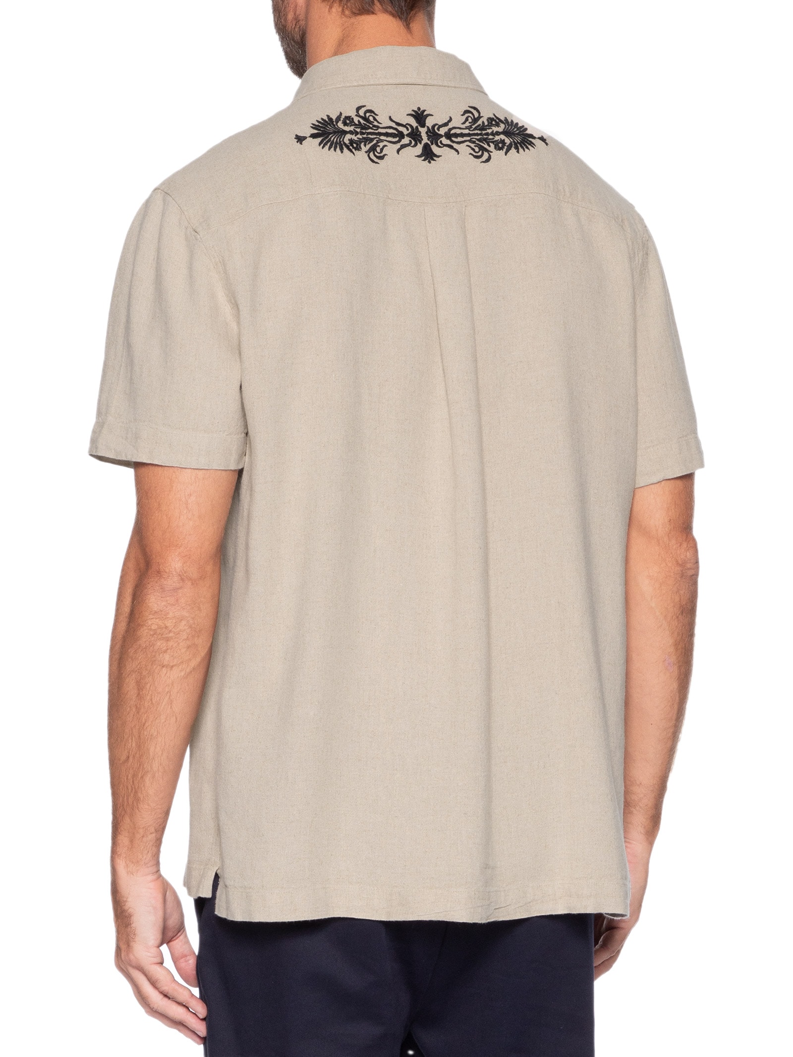Camisa Casual Masculina Linen Arabesco Palmeiras Bege Osklen