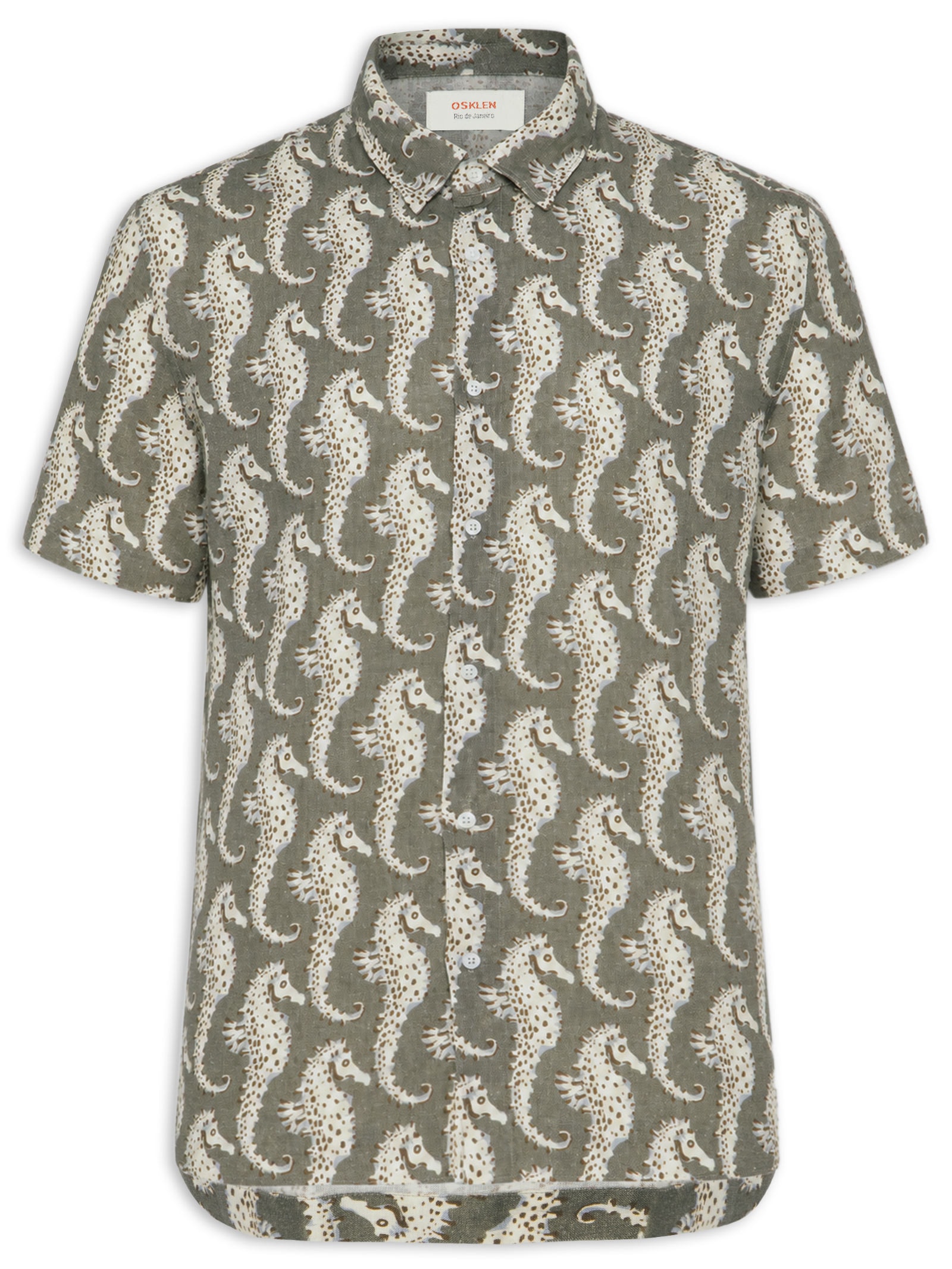Camisa Casual Masculina Linen Seahorse Green Verde Osklen