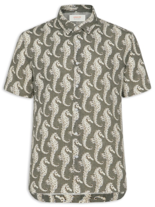 Camisa Casual Masculina Linen Seahorse Green - Verde