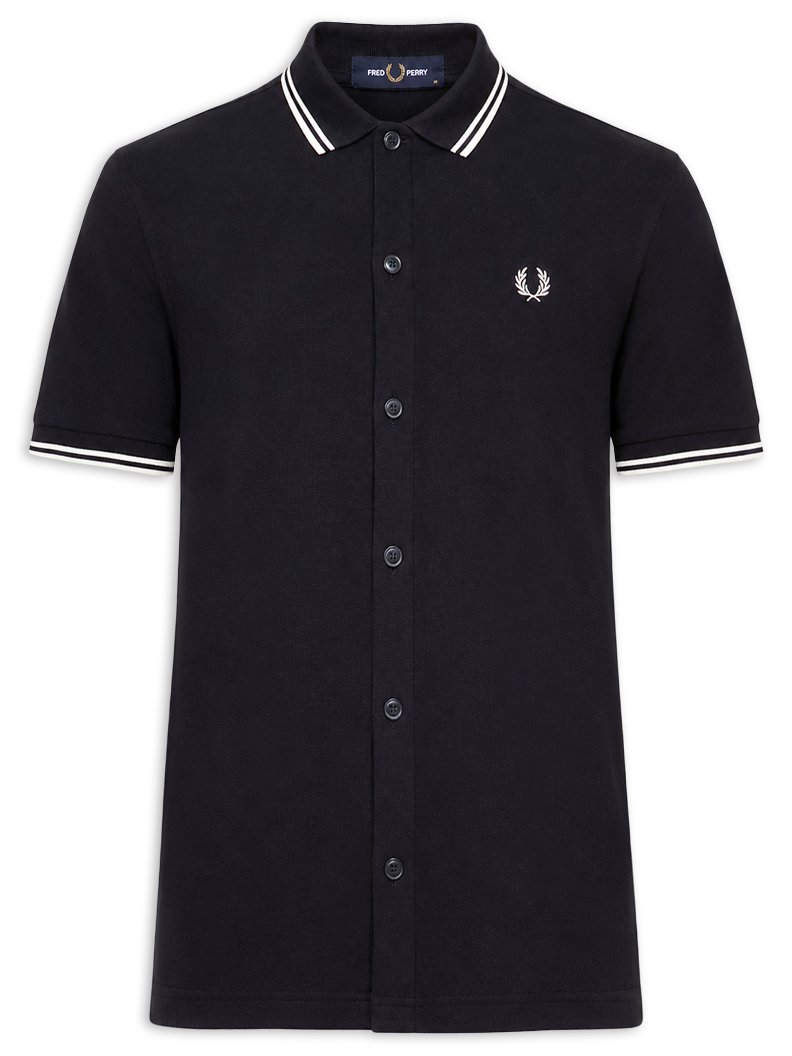 Camisa Casual Masculina Manga Curta com Friso Azul Fred Perry
