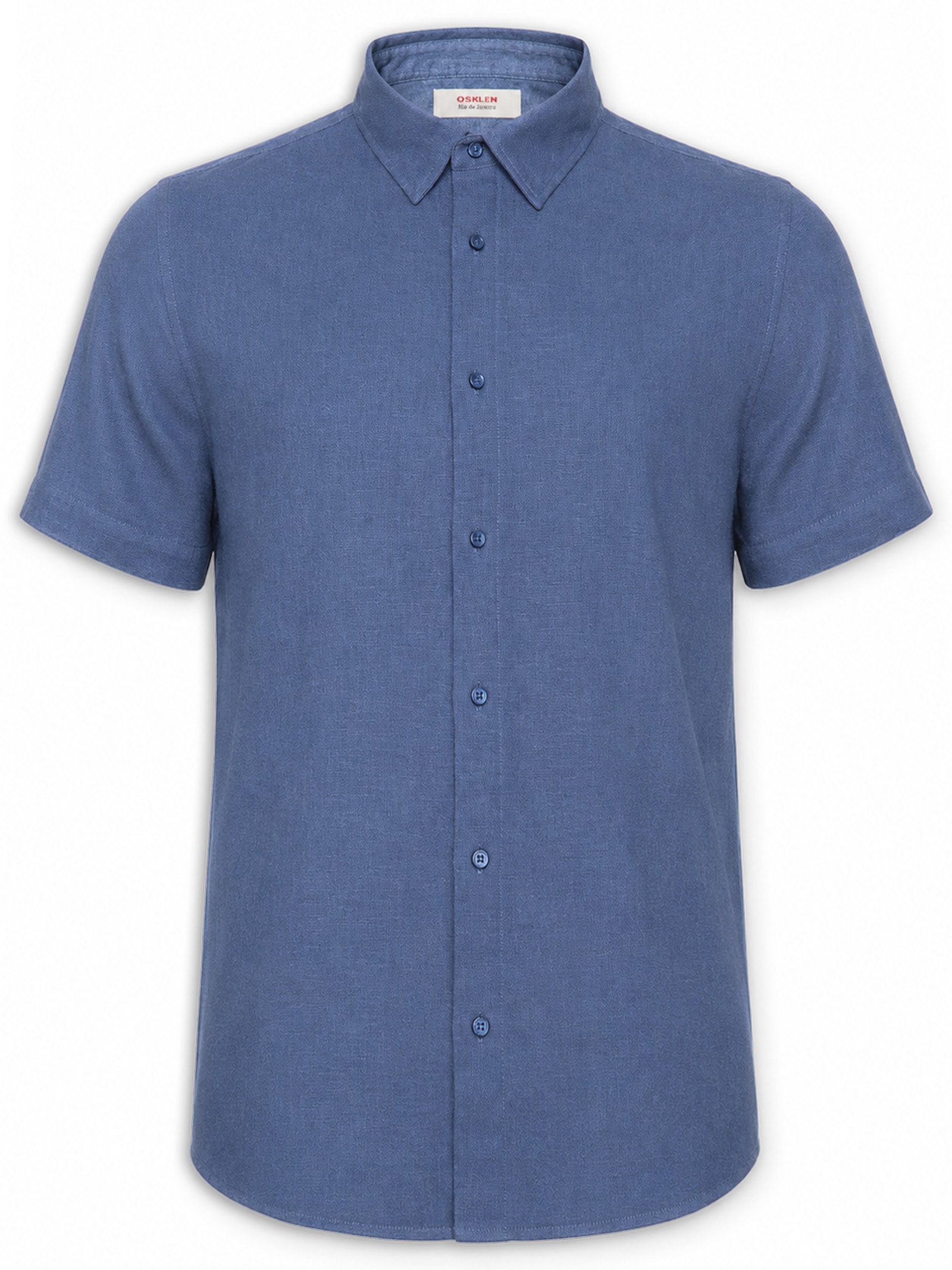 Camisa Casual Masculina Manga Curta Linen Soft Azul Osklen