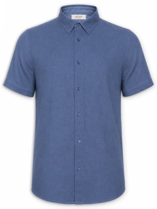 Camisa Casual Masculina Manga Curta Linen Soft – Azul