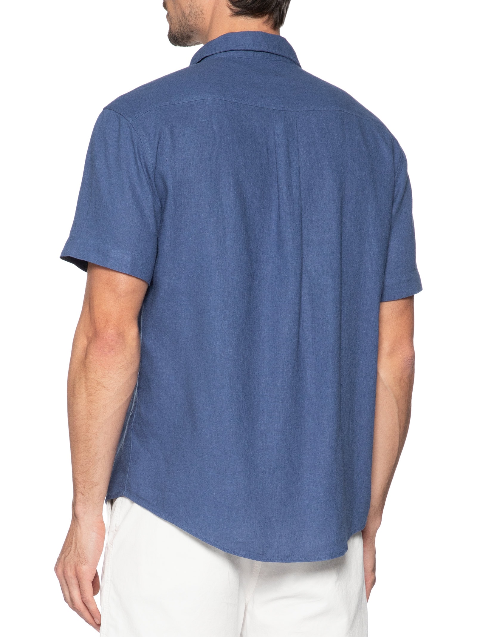 Camisa Casual Masculina Manga Curta Linen Soft Azul Osklen