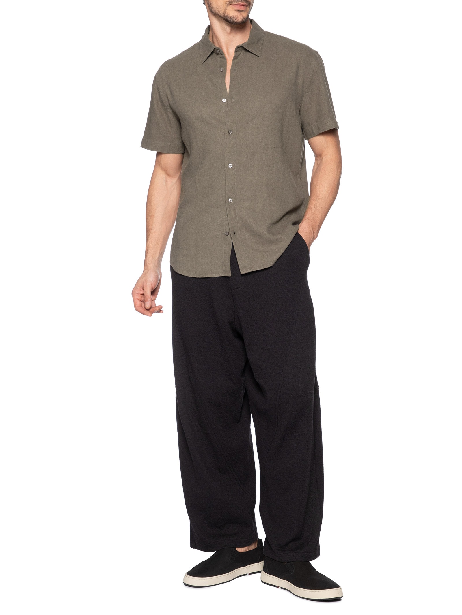 Camisa Casual Masculina Manga Curta Linen Soft Cinza Osklen