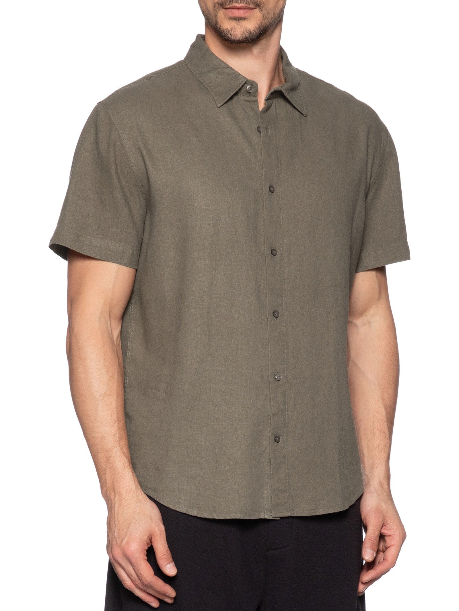 Camisa Casual Masculina Manga Curta Linen Soft Cinza Osklen