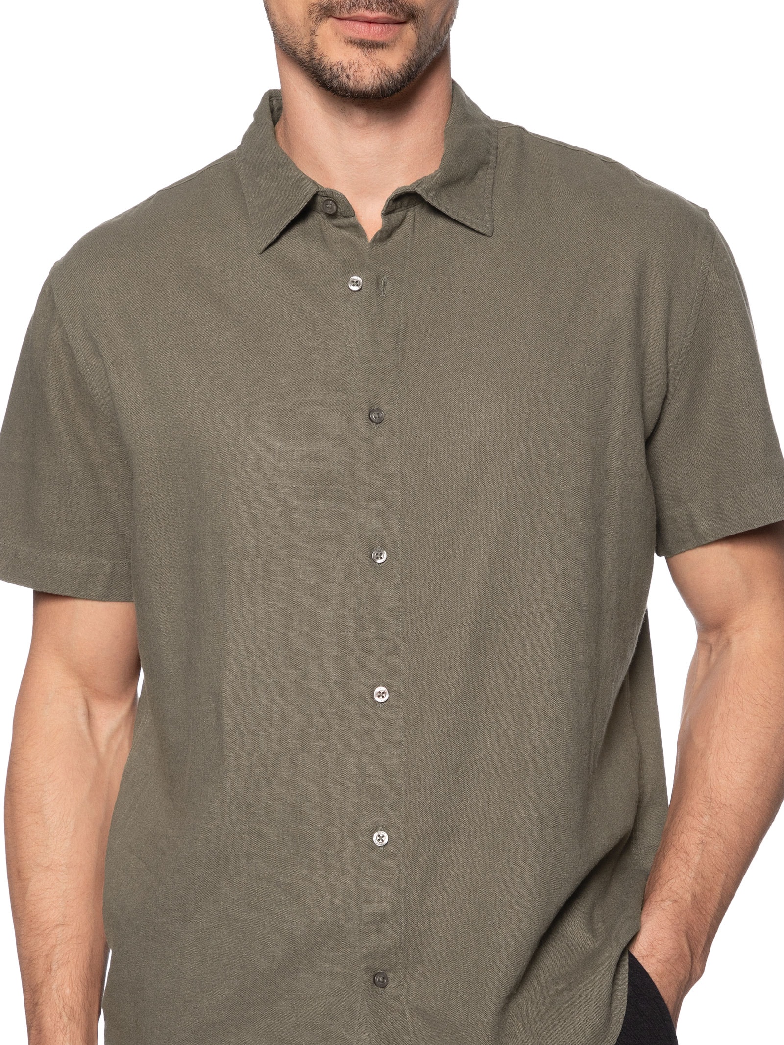 Camisa Casual Masculina Manga Curta Linen Soft Cinza Osklen