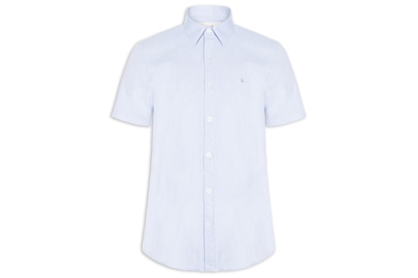 Camisa Casual Masculina Manga Curta Oxford - Azul