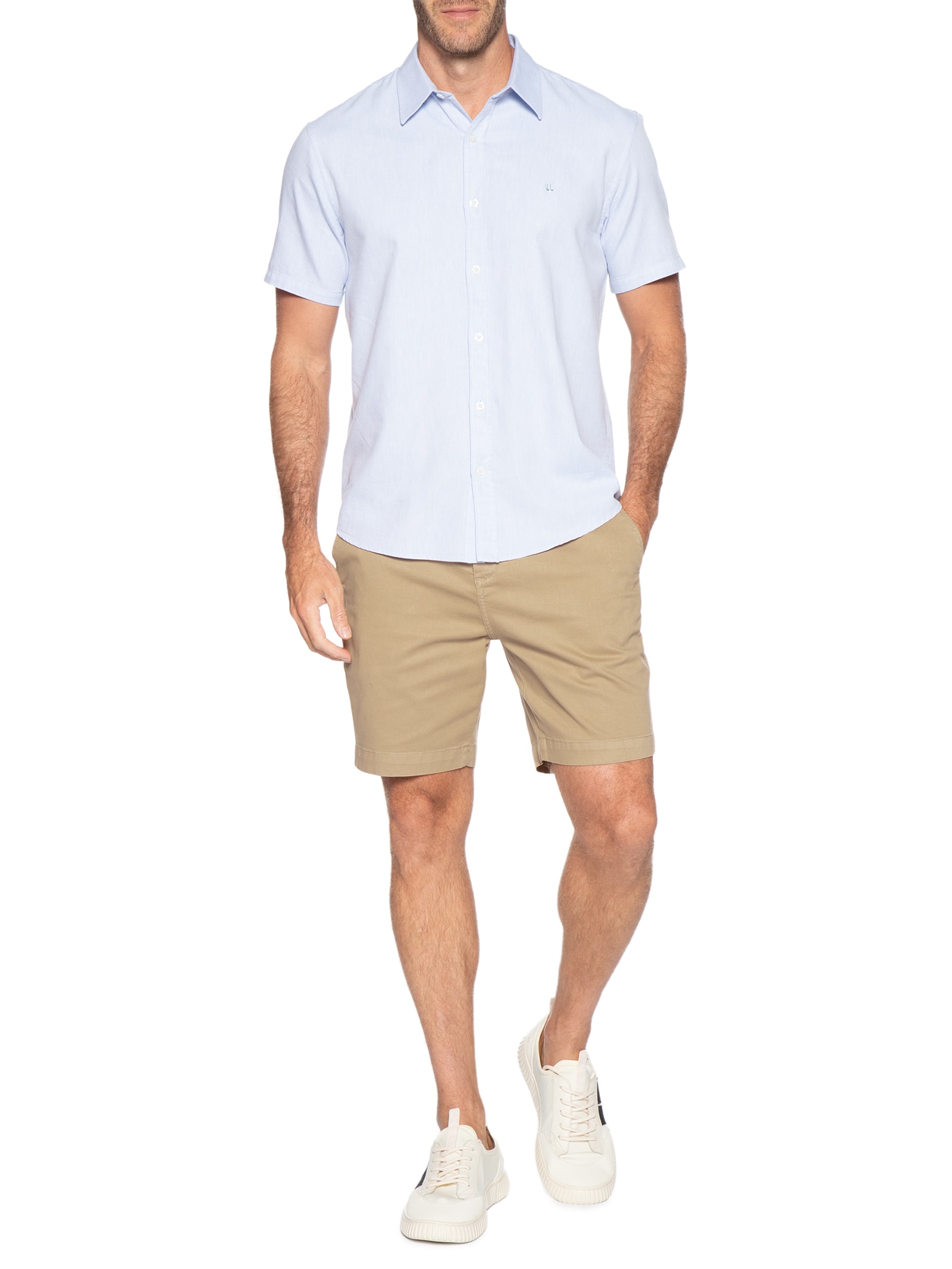 Camisa Casual Masculina Manga Curta Oxford Azul Foxton