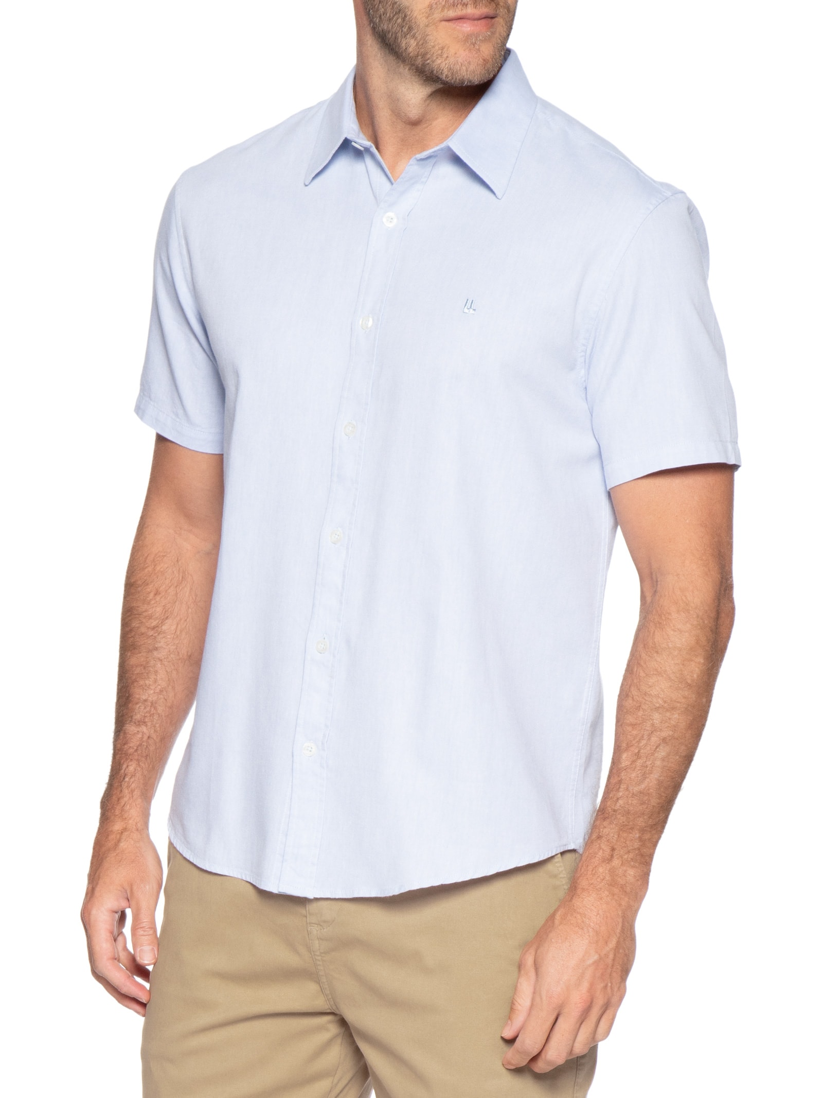 Camisa Casual Masculina Manga Curta Oxford Azul Foxton