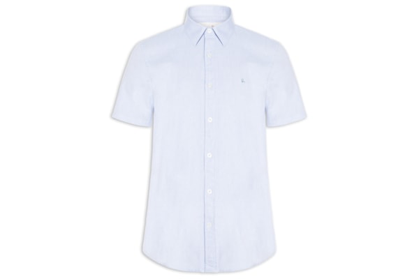 Camisa Casual Masculina Manga Curta Oxford - Azul