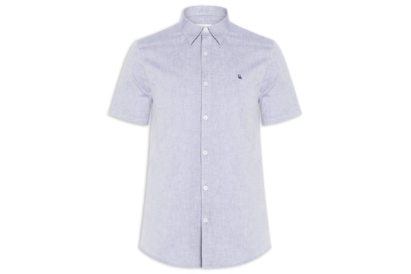 Camisa Casual Masculina Manga Curta Oxford - Azul