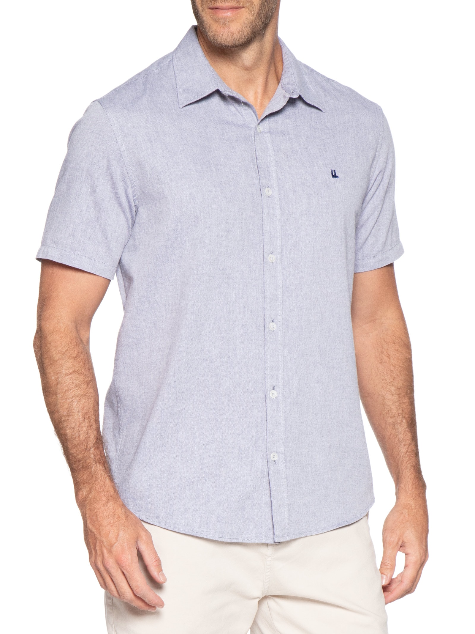 Camisa Casual Masculina Manga Curta Oxford Azul Foxton