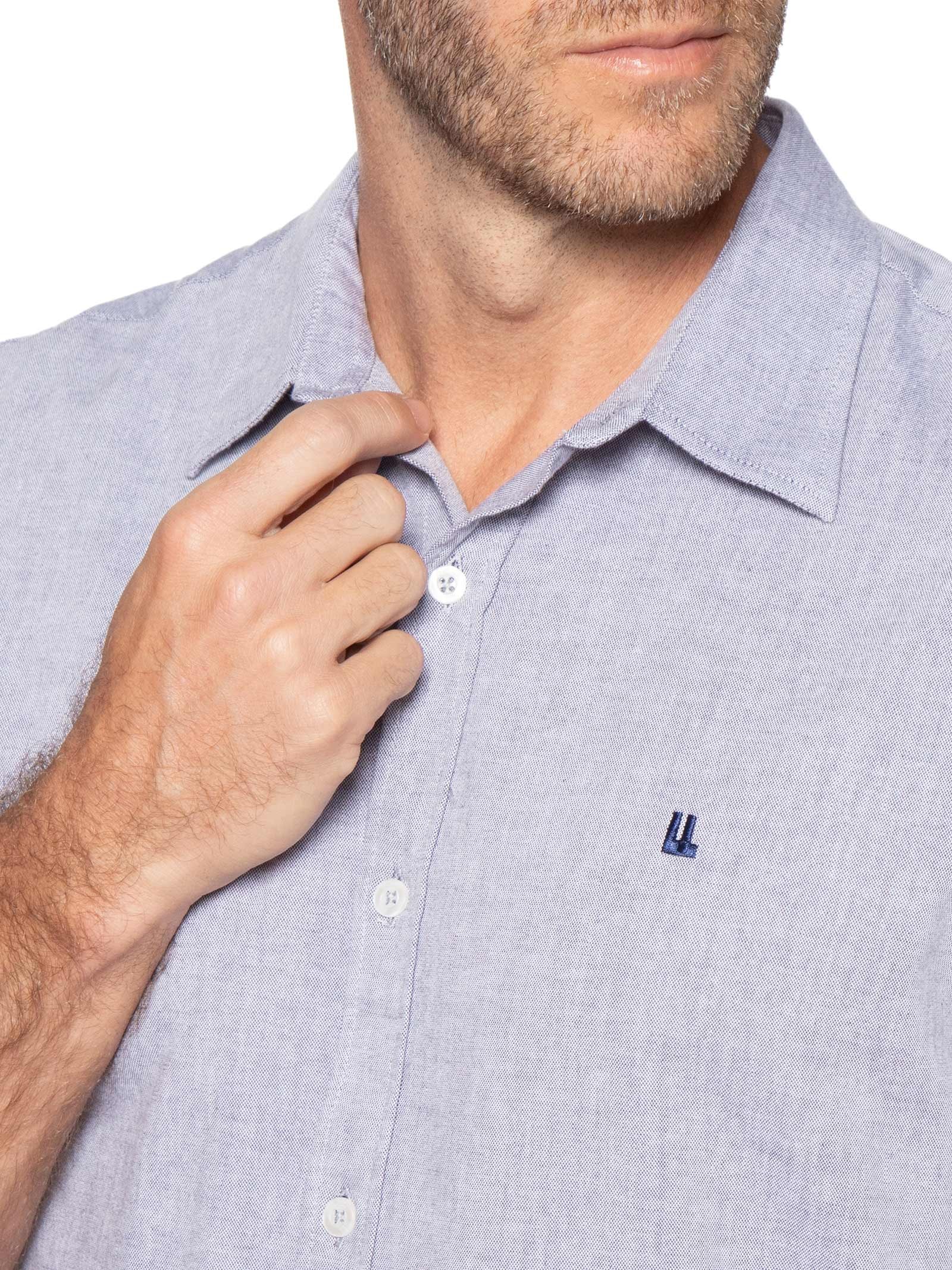 Camisa Casual Masculina Manga Curta Oxford Azul Foxton