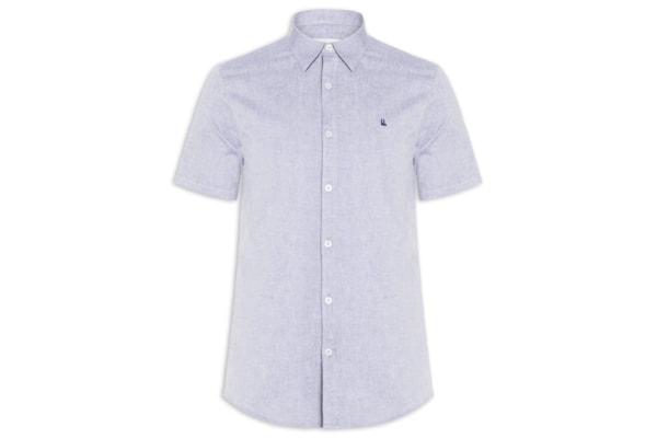 Camisa Casual Masculina Manga Curta Oxford - Azul