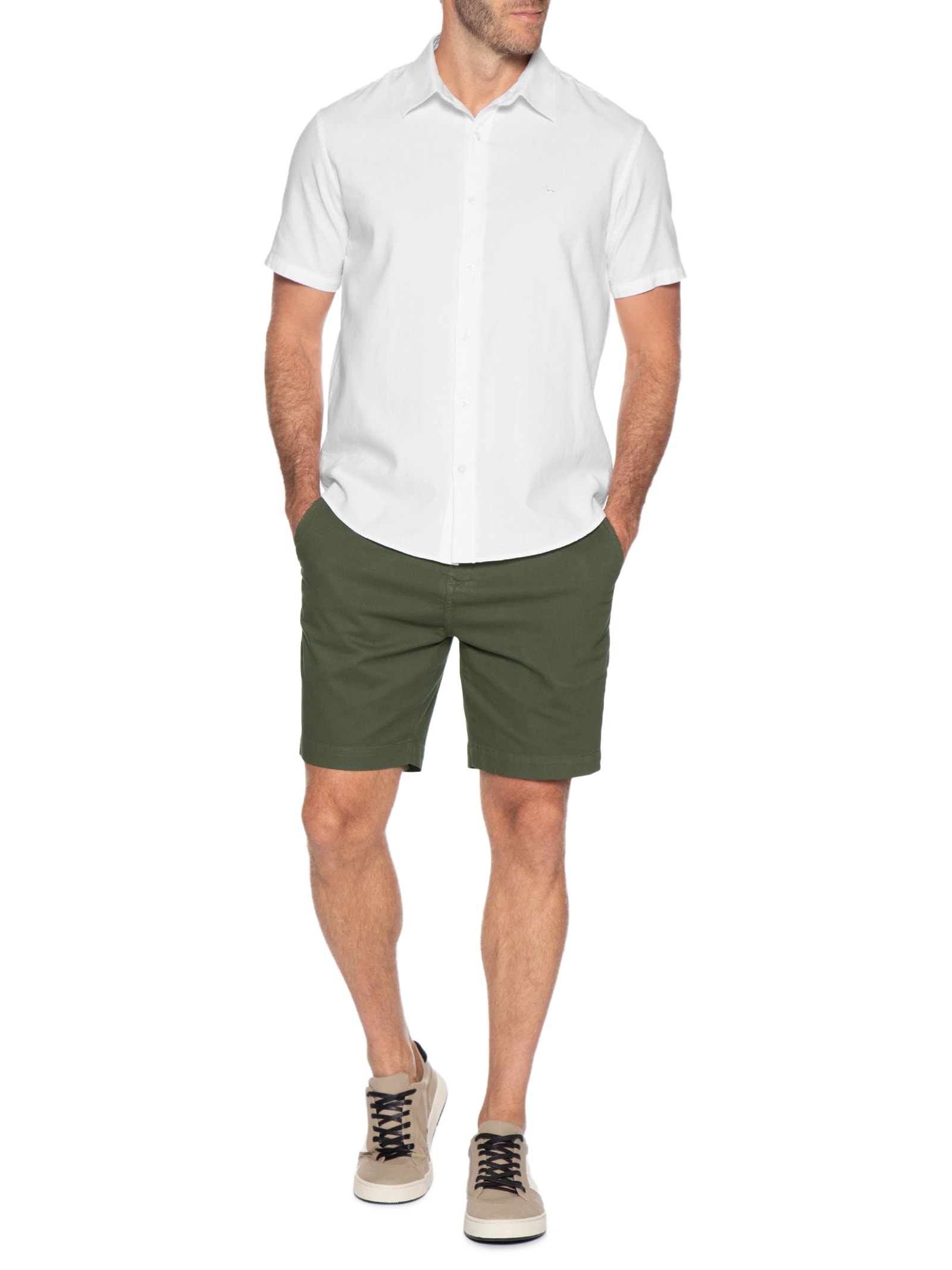 Camisa Casual Masculina Manga Curta Oxford Branco Foxton