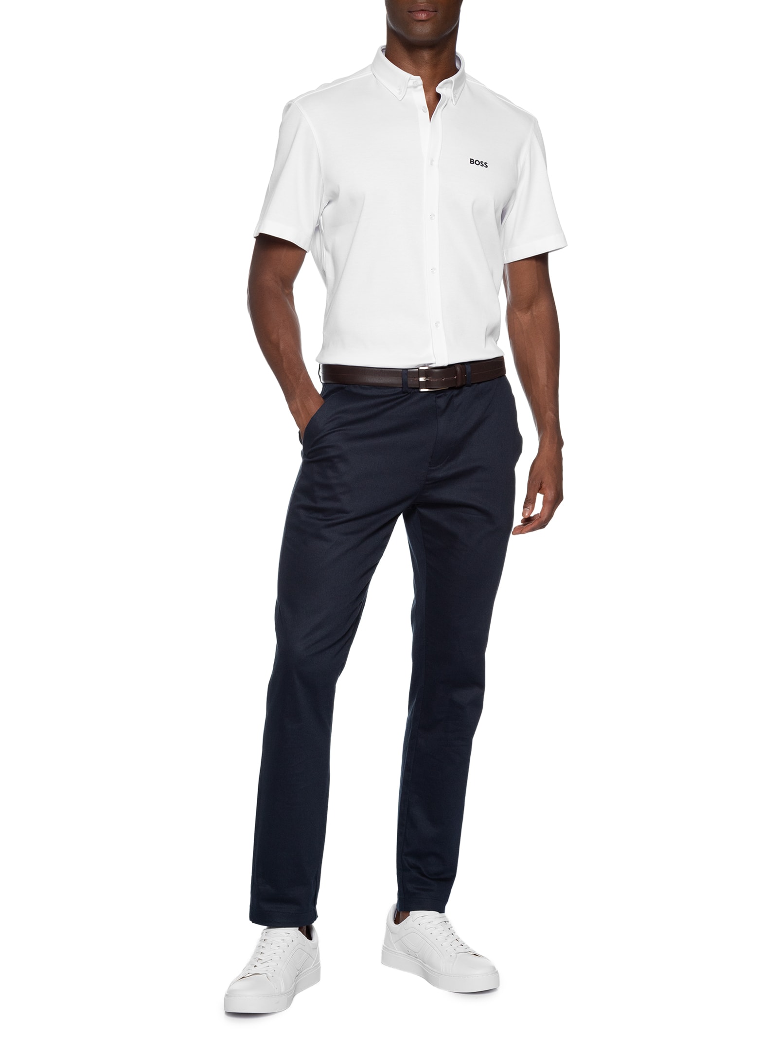 Camisa Casual Masculina Manga Curta ST Motion S Branco Boss