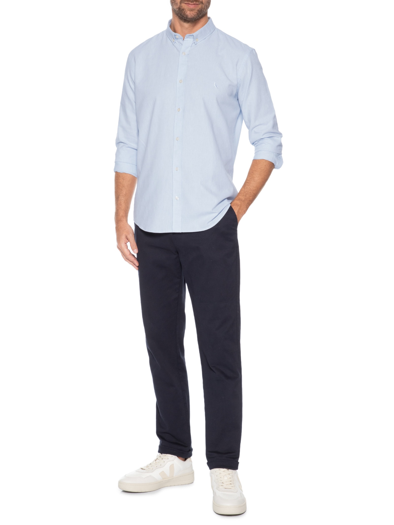 Camisa Casual Masculina Manga Longa Jorah Pana Azul Reserva