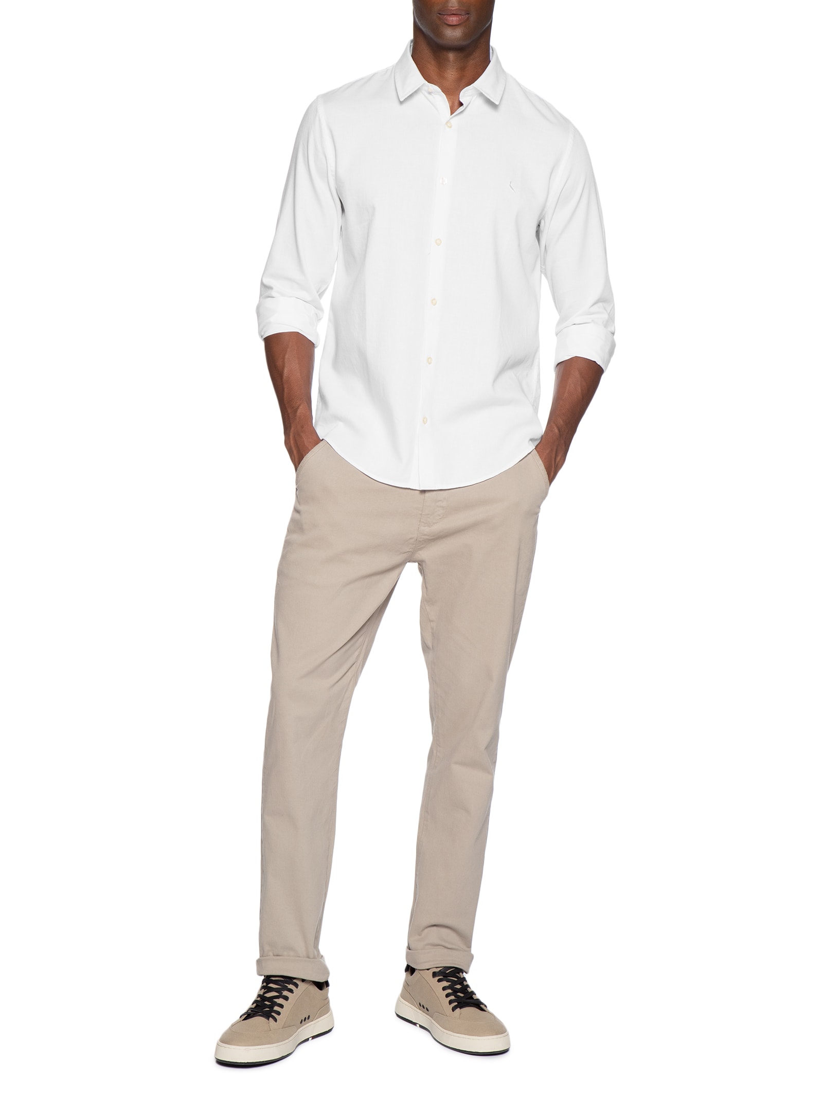 Camisa Casual Masculina Manga Longa Kiro Branco Reserva