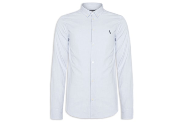 Camisa Casual Masculina Manga Longa Sport Oxford - Azul
