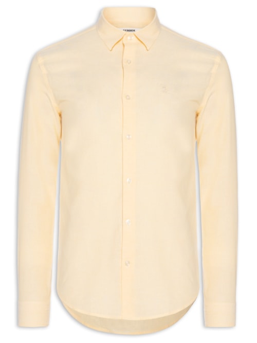 Camisa Casual Masculina Regular Fit Em Linho – Amarelo