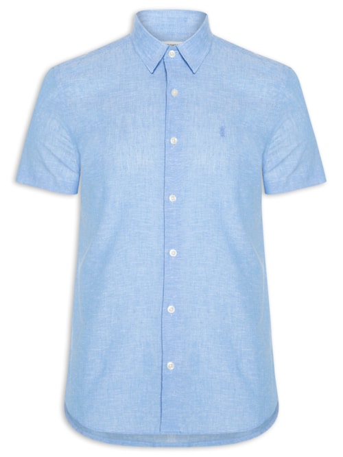 Camisa Casual Masculina Regular Fit Em Linho – Azul