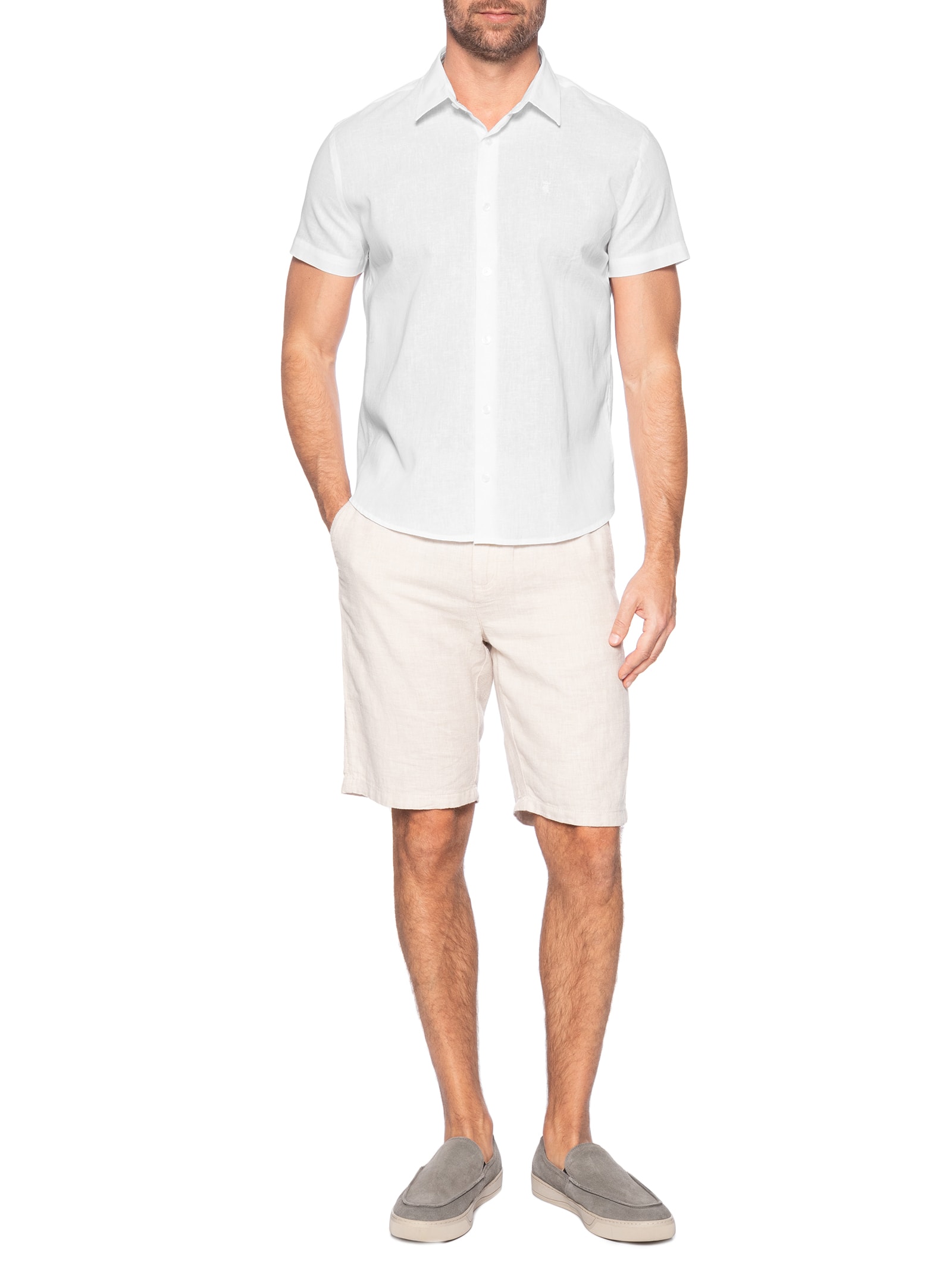 Camisa Casual Masculina Regular Fit Em Linho Branco Sergio K