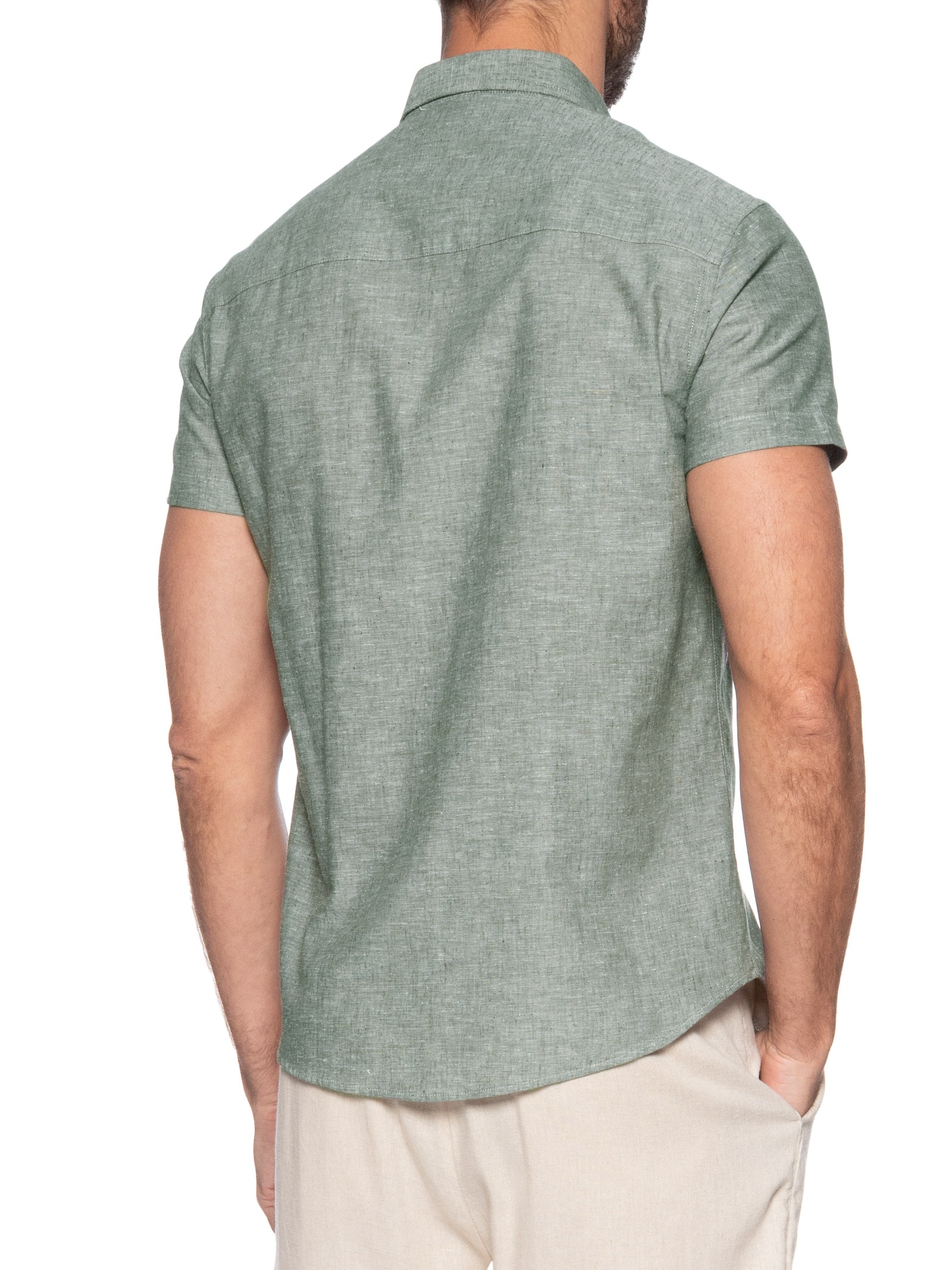 Camisa Casual Masculina Regular Fit Em Linho Verde Sergio K
