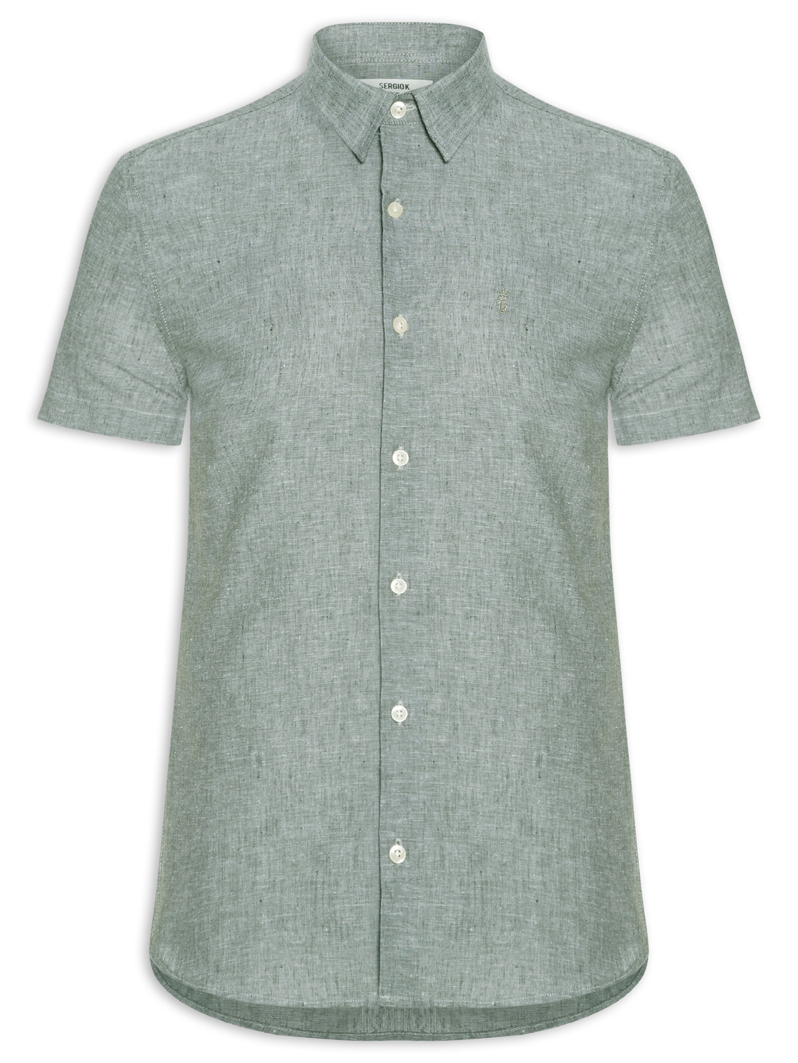 Camisa Casual Masculina Regular Fit Em Linho Verde Sergio K