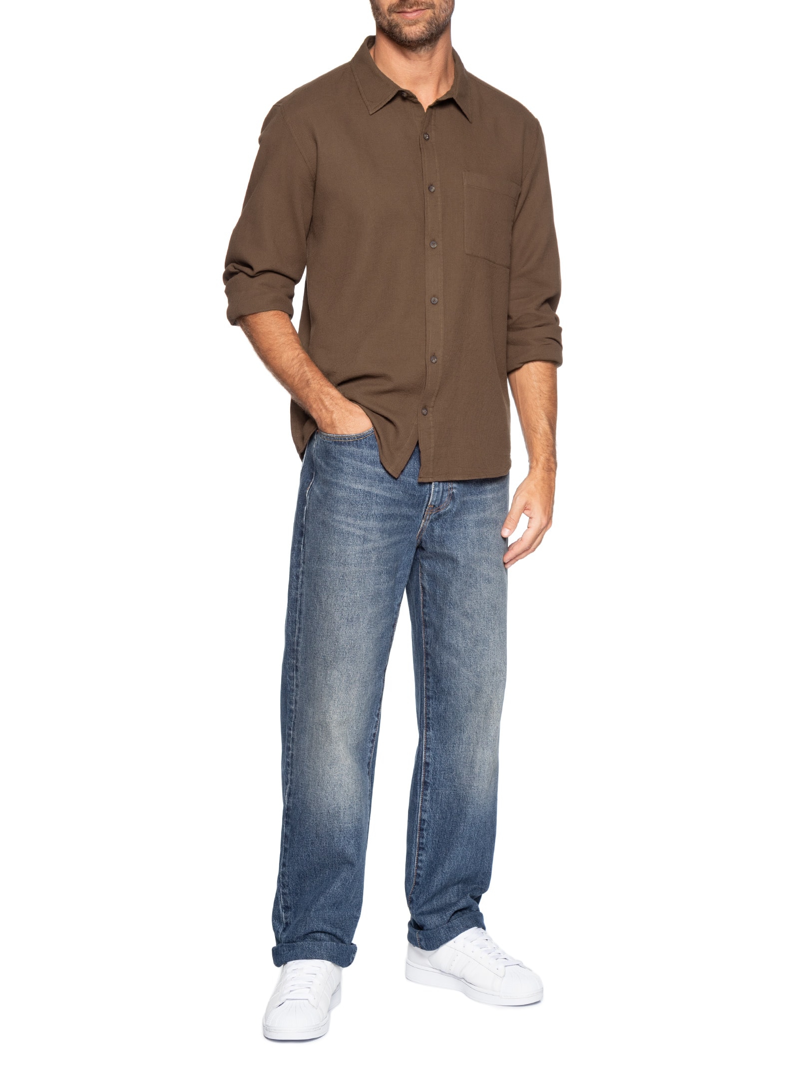 Camisa Casual Masculina Texturizada Marrom Hering