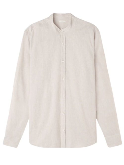 Camisa Colarinho Mandarim Em Linho e Algodão – Bege
