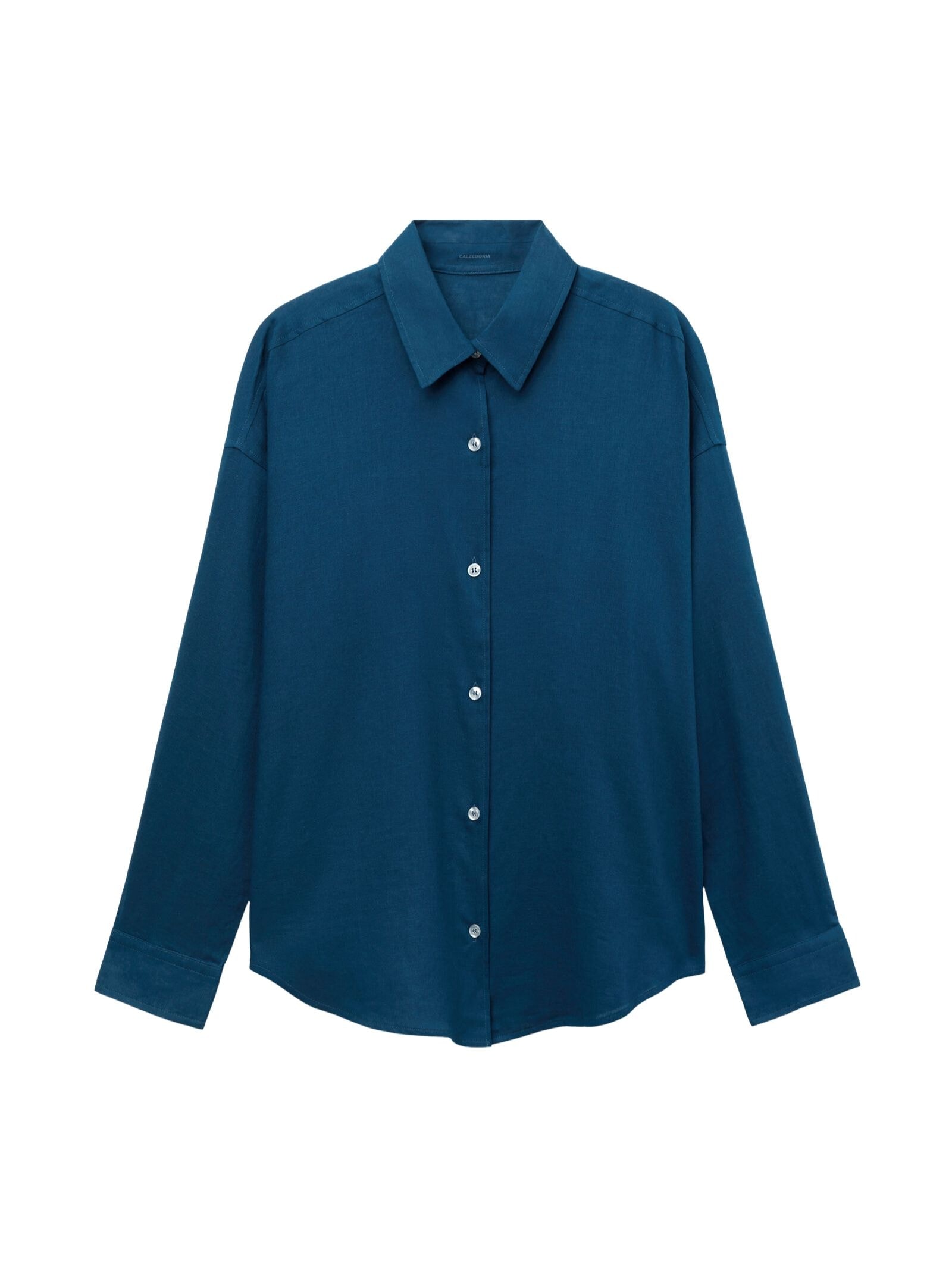 Camisa Curta Em Linho e Viscose Azul Calzedonia