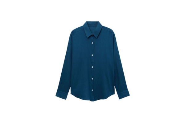 Camisa Curta Em Linho e Viscose - Azul
