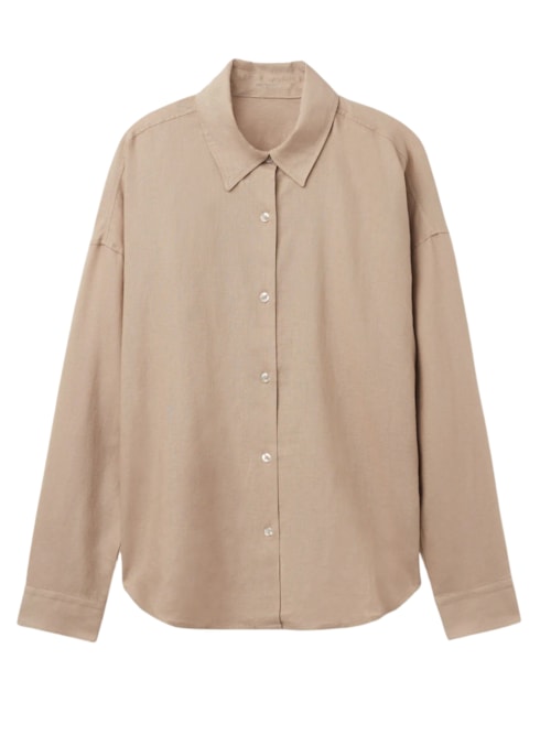 Camisa Curta Em Linho e Viscose – Bege