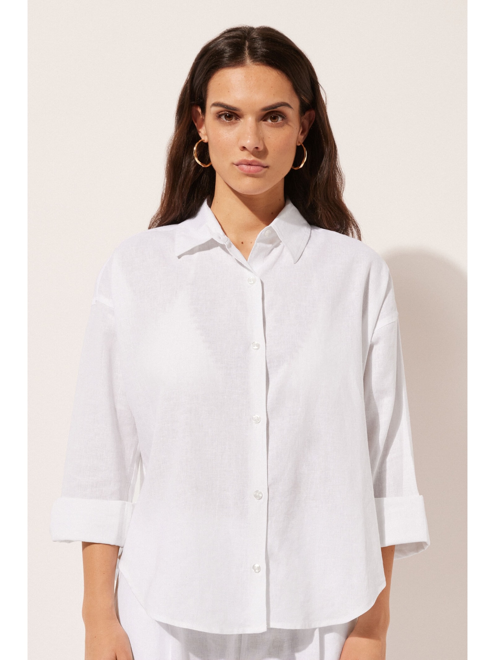 Camisa Curta Em Linho e Viscose Branco Calzedonia