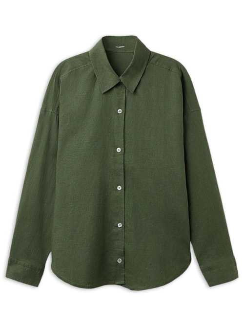 Camisa Curta Em Linho e Viscose – Verde