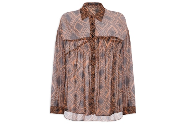 Camisa De Georgette Leve Colissê Estampada - Marrom