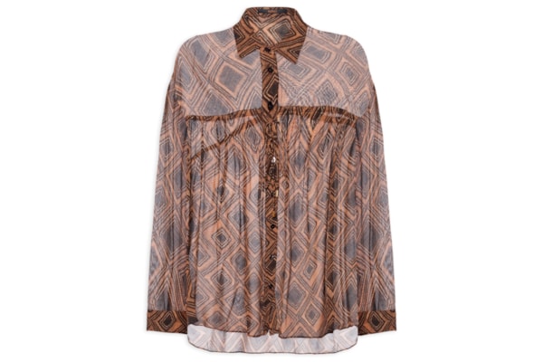 Camisa De Georgette Leve Colissê Estampada - Marrom