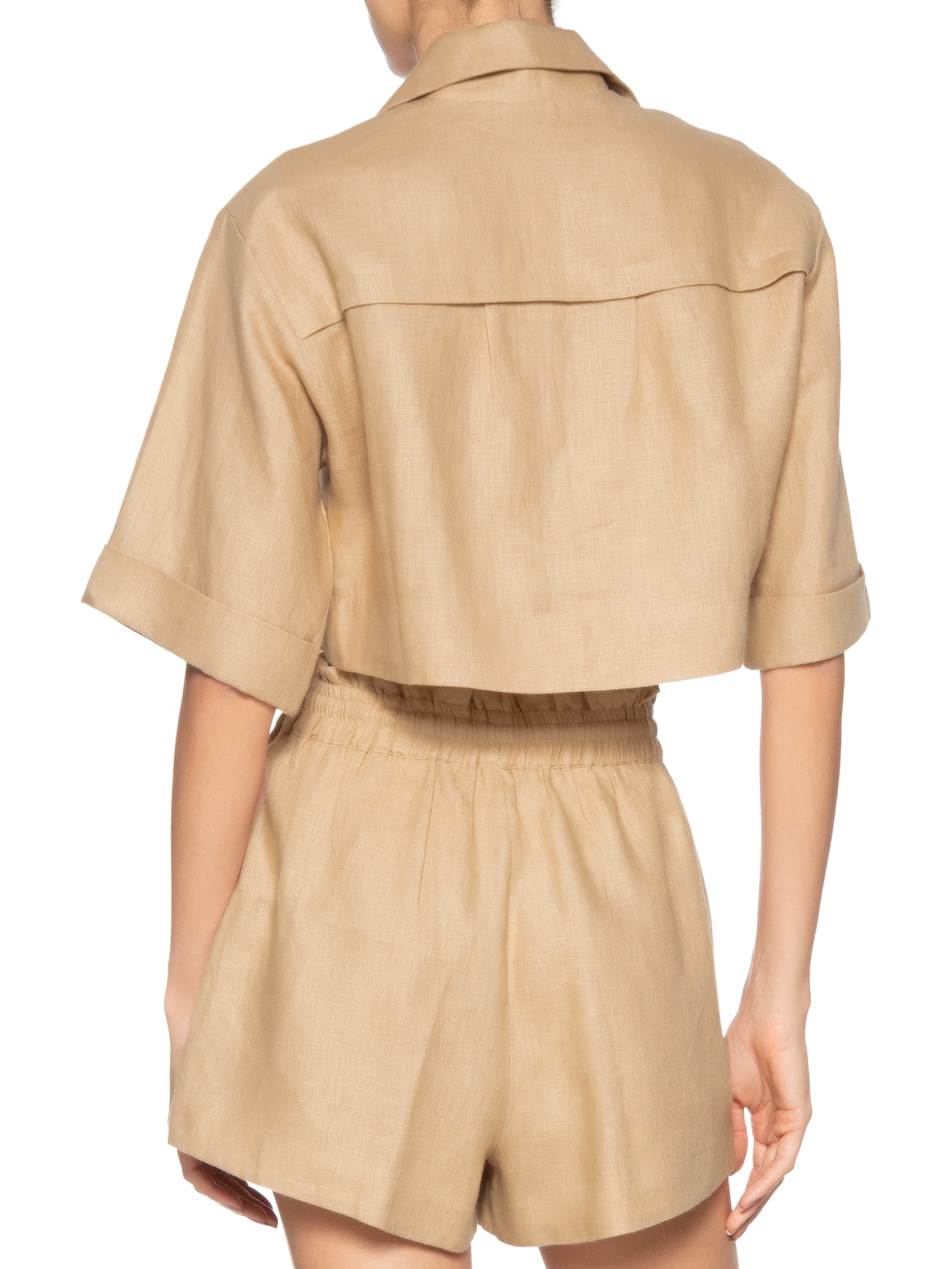 Camisa De Linho Cropped Natural Bege Animale