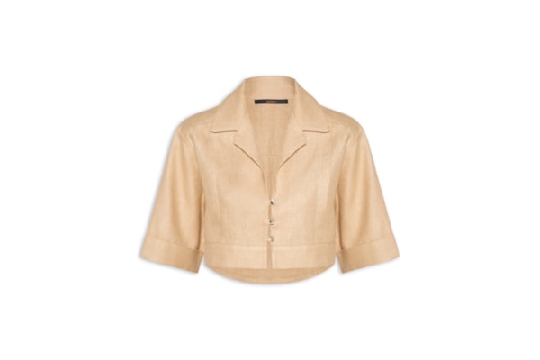 Camisa De Linho Cropped Natural - Bege